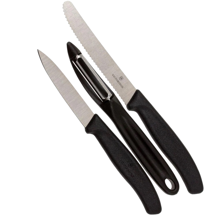 SET DE CUCHILLOS MONDADORES SWISS CLASSIC CON PELADOR, 3 PIEZAS COLOR NEGRO VICTORINOX 6.7113.31