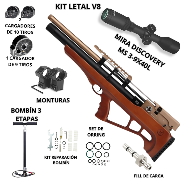 KIT RIFLE PCP LETAL V8 5.5. Y 6.35