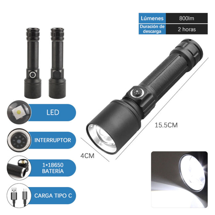LINTERNA PORTÁTIL NEGRA CON ZOOM