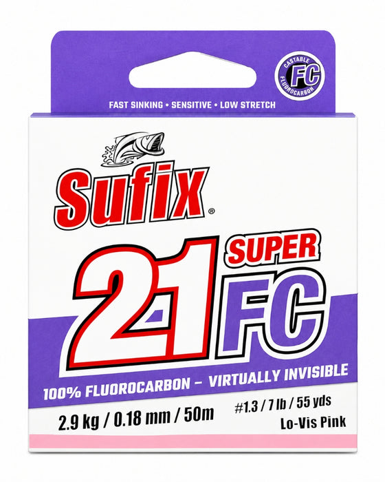 SUFIX FLUOROCARBON SUPER 21 FC 018 2.9KG ROSADO 50 METROS